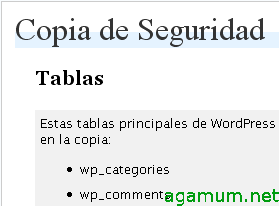 Traducción al español de WordPress Database Backup