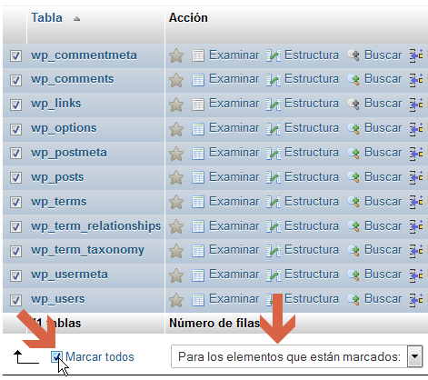 Eliminar tablas phpMyAdmin