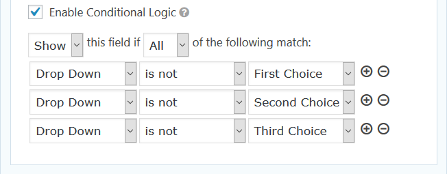 Gravity Forms Conditional Logic for no choice selected.