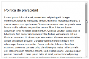 Política de privacidad en campo HTML con barra de desplazamiento